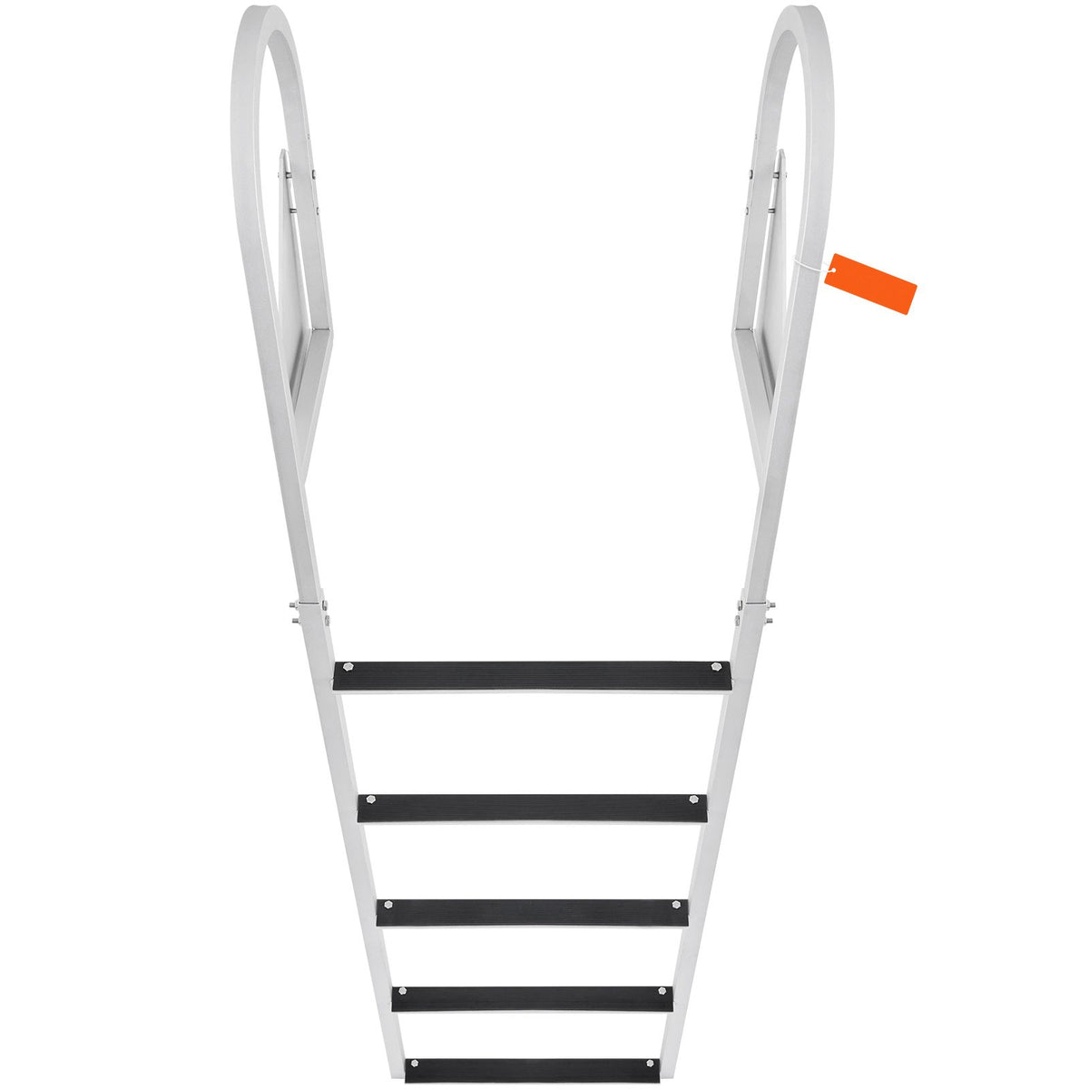 Dock Ladder, Flip-Up 5 Steps, 350 lbs Load Capacity, Aluminum Alloy Pontoon Boat Ladder with 2'' Wide Step & Nonslip Rubber Mat, Easy to Install for Ship/Lake/Pool/Marine Boarding