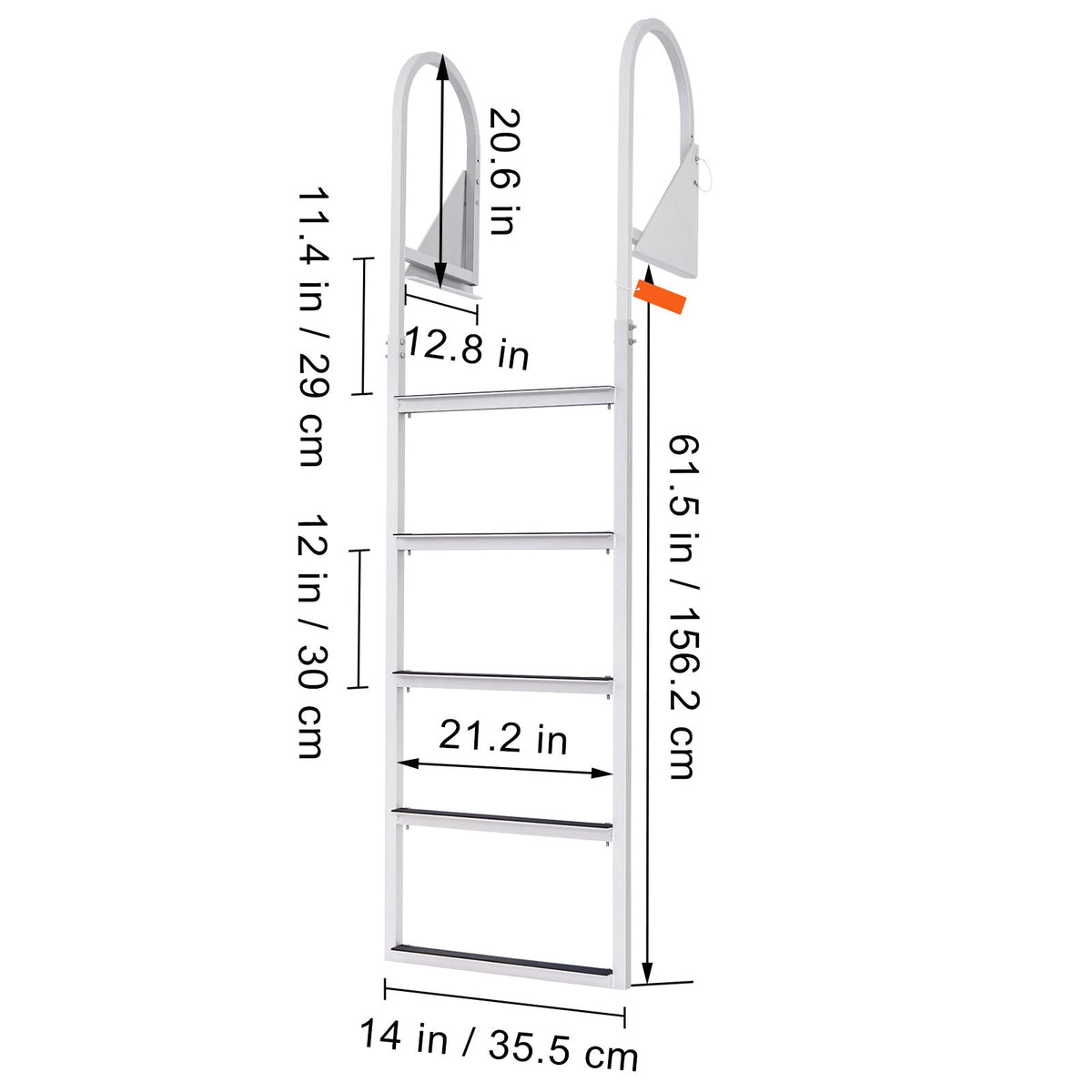 Dock Ladder, Flip-Up 5 Steps, 350 lbs Load Capacity, Aluminum Alloy Pontoon Boat Ladder with 2'' Wide Step & Nonslip Rubber Mat, Easy to Install for Ship/Lake/Pool/Marine Boarding