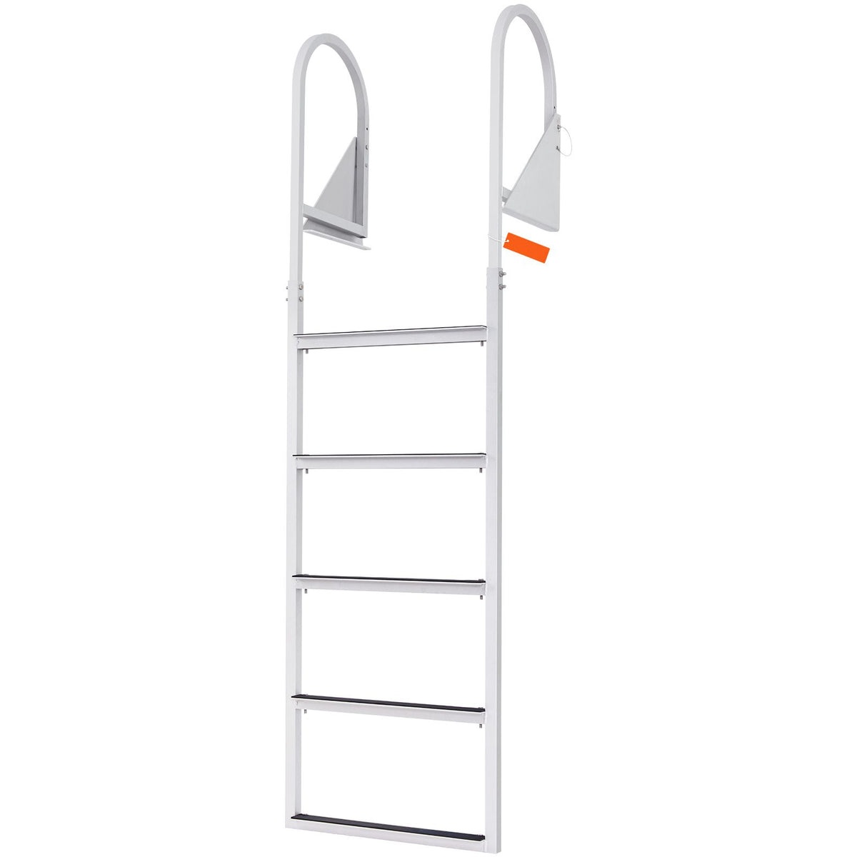 Dock Ladder, Flip-Up 5 Steps, 350 lbs Load Capacity, Aluminum Alloy Pontoon Boat Ladder with 2'' Wide Step & Nonslip Rubber Mat, Easy to Install for Ship/Lake/Pool/Marine Boarding