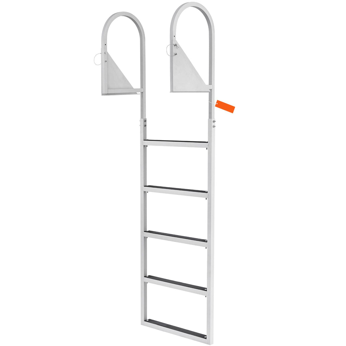 Dock Ladder, Flip-Up 5 Steps, 350 lbs Load Capacity, Aluminum Alloy Pontoon Boat Ladder with 2'' Wide Step & Nonslip Rubber Mat, Easy to Install for Ship/Lake/Pool/Marine Boarding