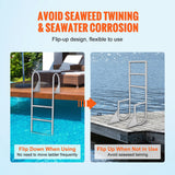 Ladders & Scaffolding: VEVOR Dock Ladder, Flip-Up 3 Steps, 159 kg Load Capacity, Aluminum Alloy Pontoon Boat Ladder with 50.8 mm Wide Step & Nonslip Rubber Mat, Easy to Install for Ship/Lake/Pool/Marine Boarding
