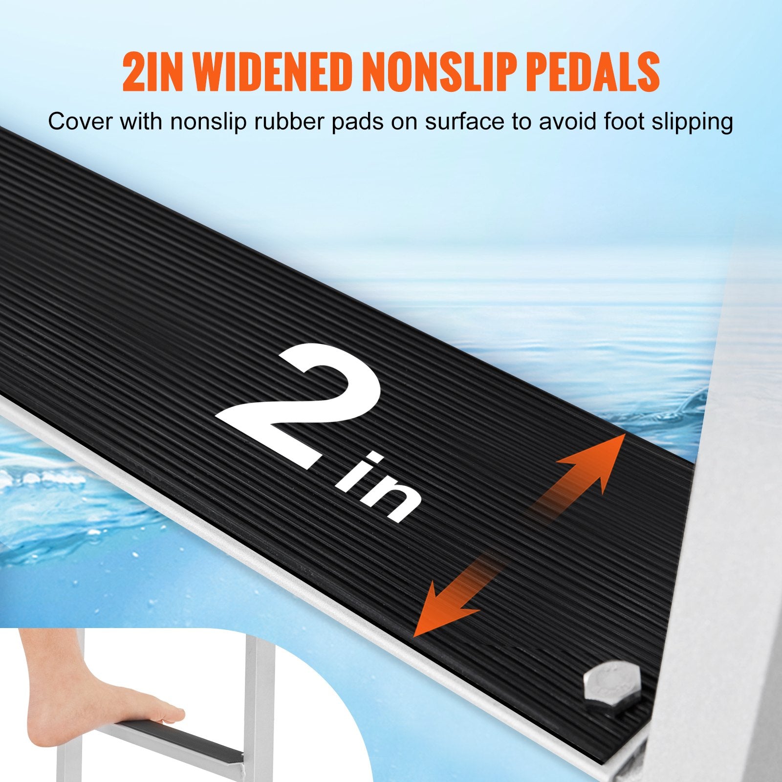 Ladders & Scaffolding: VEVOR Dock Ladder, Flip-Up 3 Steps, 159 kg Load Capacity, Aluminum Alloy Pontoon Boat Ladder with 50.8 mm Wide Step & Nonslip Rubber Mat, Easy to Install for Ship/Lake/Pool/Marine Boarding