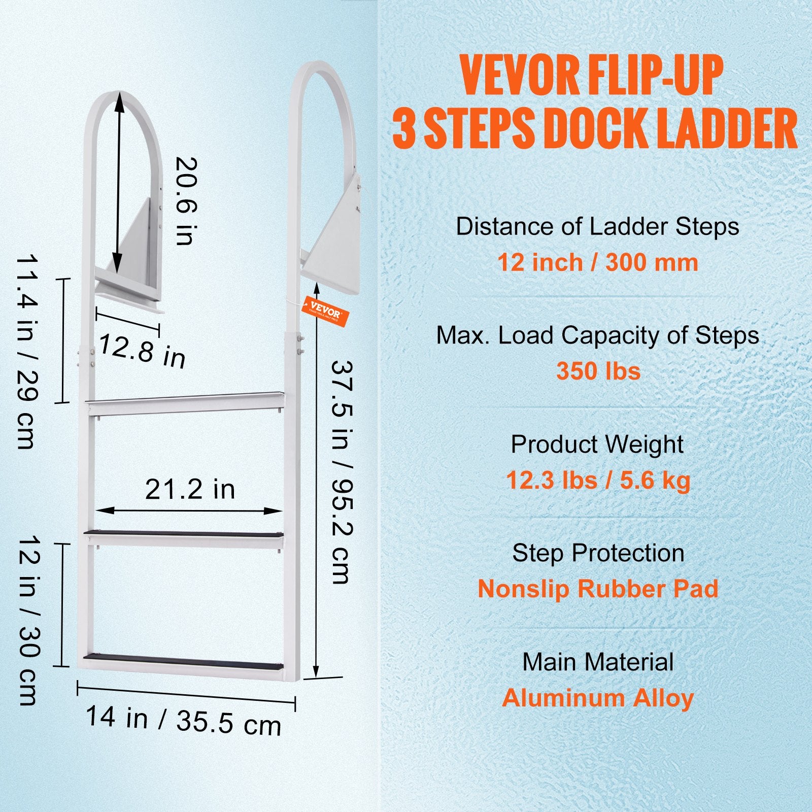 Ladders & Scaffolding: VEVOR Dock Ladder, Flip-Up 3 Steps, 159 kg Load Capacity, Aluminum Alloy Pontoon Boat Ladder with 50.8 mm Wide Step & Nonslip Rubber Mat, Easy to Install for Ship/Lake/Pool/Marine Boarding