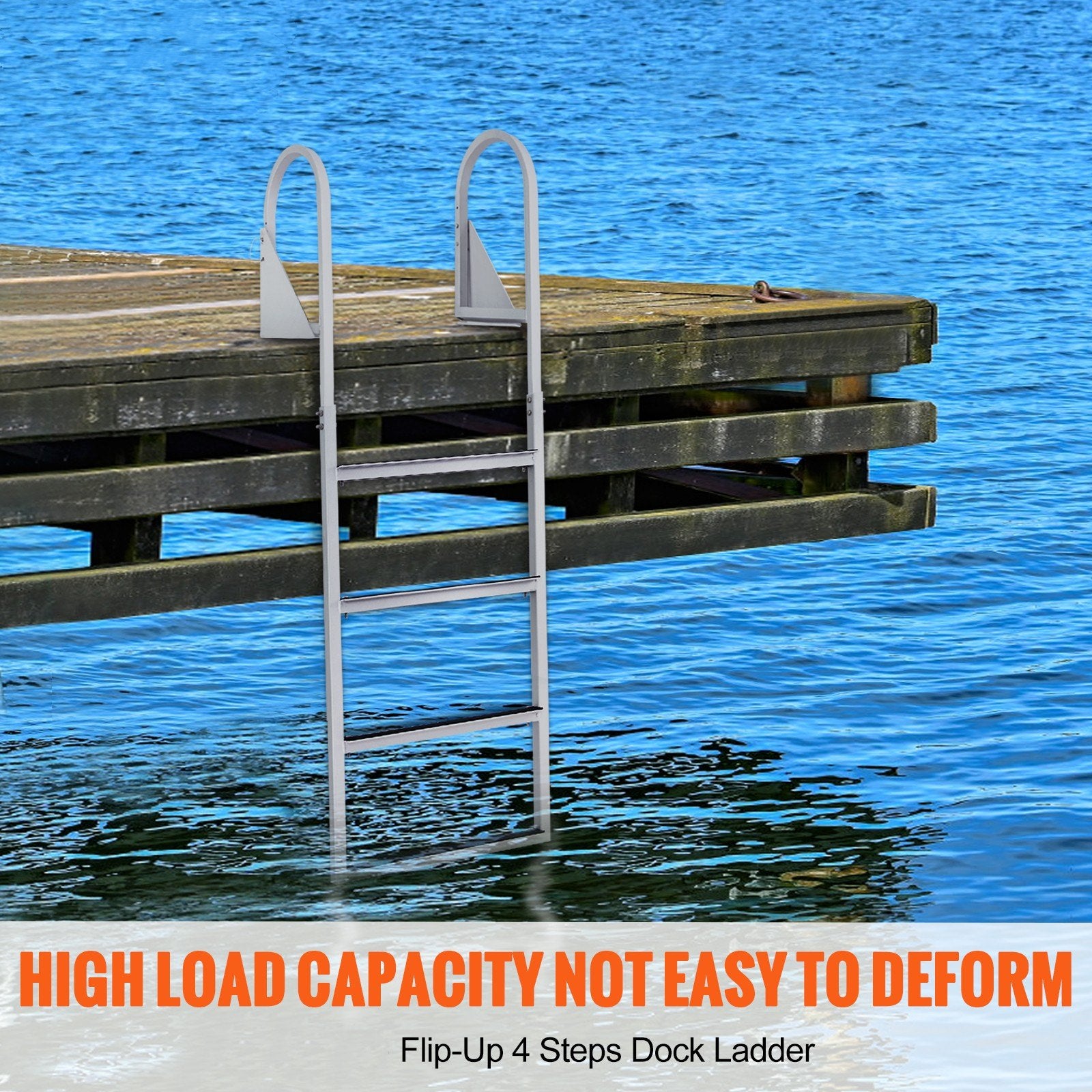 Boating Accessories: VEVOR Dock Ladder, Flip-Up 4 Steps, 159 kg Load Capacity, Aluminum Alloy Pontoon Boat Ladder with 50.8 mm Wide Step & Nonslip Rubber Mat, Easy to Install for Ship/Lake/Pool/Marine Boarding