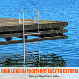 Boating Accessories: VEVOR Dock Ladder, Flip-Up 4 Steps, 159 kg Load Capacity, Aluminum Alloy Pontoon Boat Ladder with 50.8 mm Wide Step & Nonslip Rubber Mat, Easy to Install for Ship/Lake/Pool/Marine Boarding