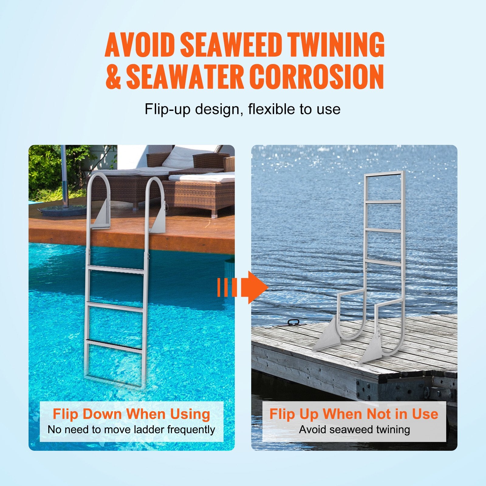 Boating Accessories: VEVOR Dock Ladder, Flip-Up 4 Steps, 159 kg Load Capacity, Aluminum Alloy Pontoon Boat Ladder with 50.8 mm Wide Step & Nonslip Rubber Mat, Easy to Install for Ship/Lake/Pool/Marine Boarding