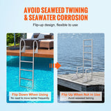 Boating Accessories: VEVOR Dock Ladder, Flip-Up 4 Steps, 159 kg Load Capacity, Aluminum Alloy Pontoon Boat Ladder with 50.8 mm Wide Step & Nonslip Rubber Mat, Easy to Install for Ship/Lake/Pool/Marine Boarding