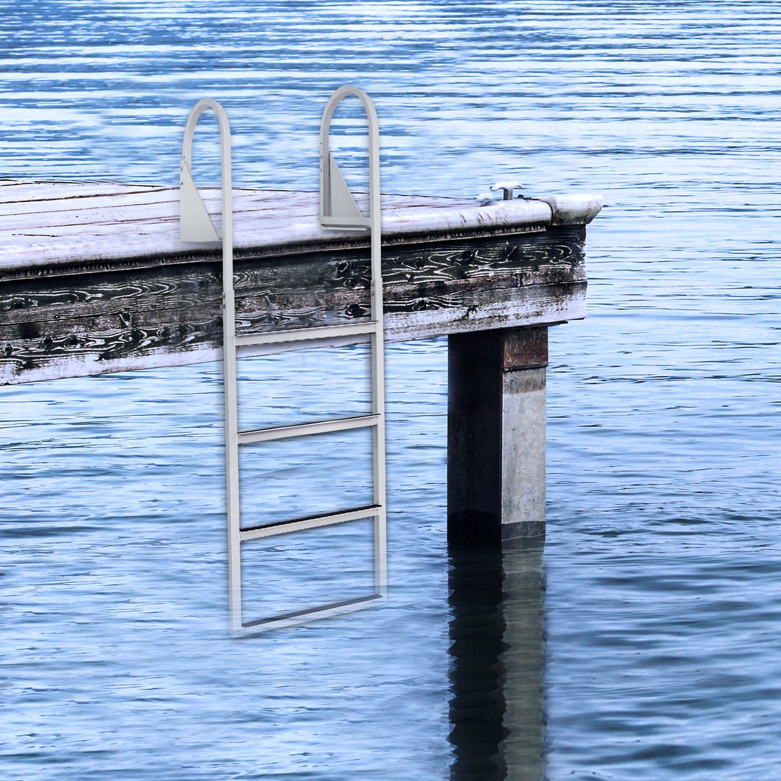 Boating Accessories: VEVOR Dock Ladder, Flip-Up 4 Steps, 159 kg Load Capacity, Aluminum Alloy Pontoon Boat Ladder with 50.8 mm Wide Step & Nonslip Rubber Mat, Easy to Install for Ship/Lake/Pool/Marine Boarding