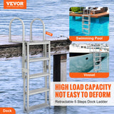 Boating Accessories: VEVOR Dock Ladder, Retractable 5 Steps, 350 lbs Load Capacity, Aluminum Alloy Pontoon Boat Ladder with 66.9''-78.9'' Adjustable Height, 4'' Wide Step & Mat, for Ship/Lake/Pool/Marine Boarding
