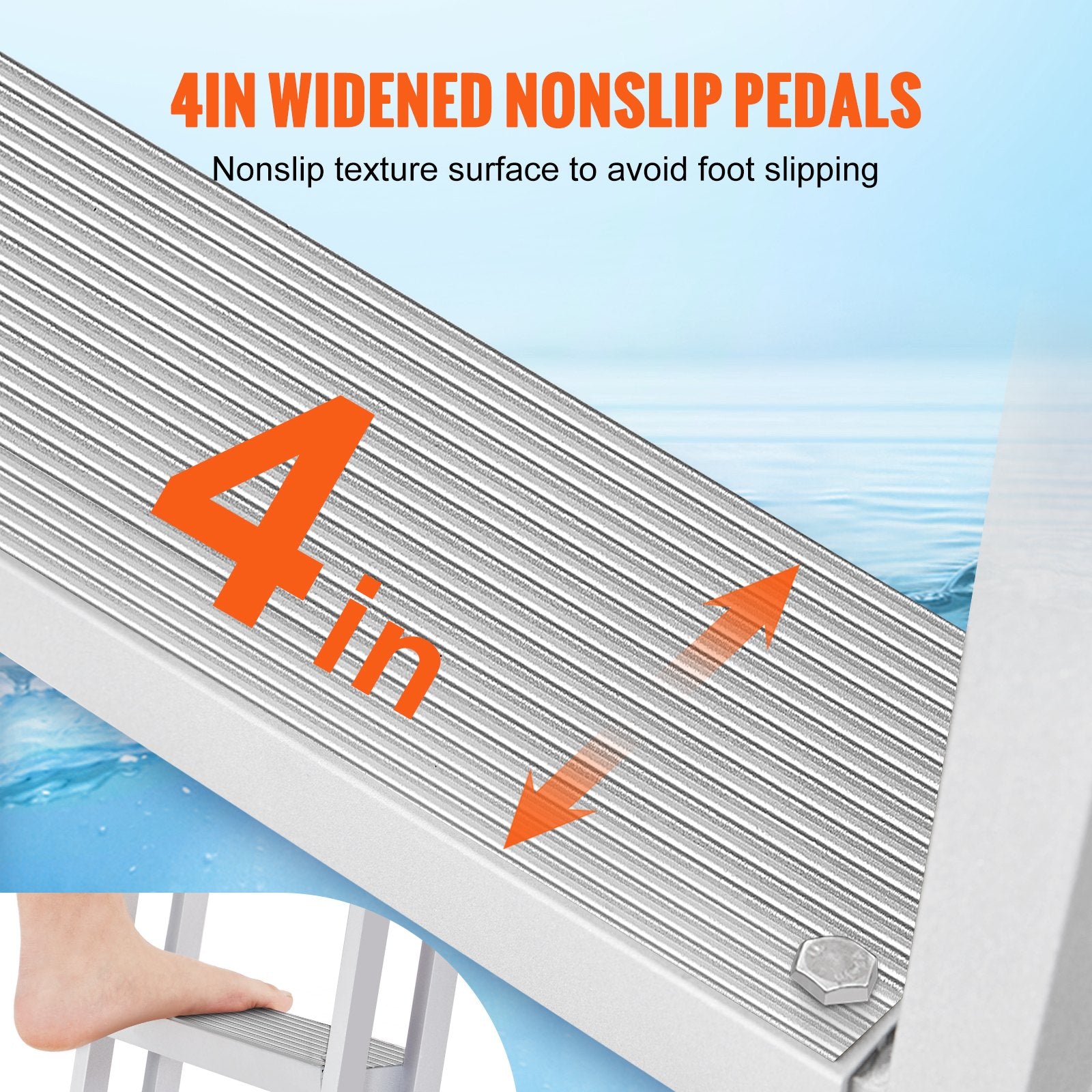 Boating Accessories: VEVOR Dock Ladder, Retractable 5 Steps, 350 lbs Load Capacity, Aluminum Alloy Pontoon Boat Ladder with 66.9''-78.9'' Adjustable Height, 4'' Wide Step & Mat, for Ship/Lake/Pool/Marine Boarding