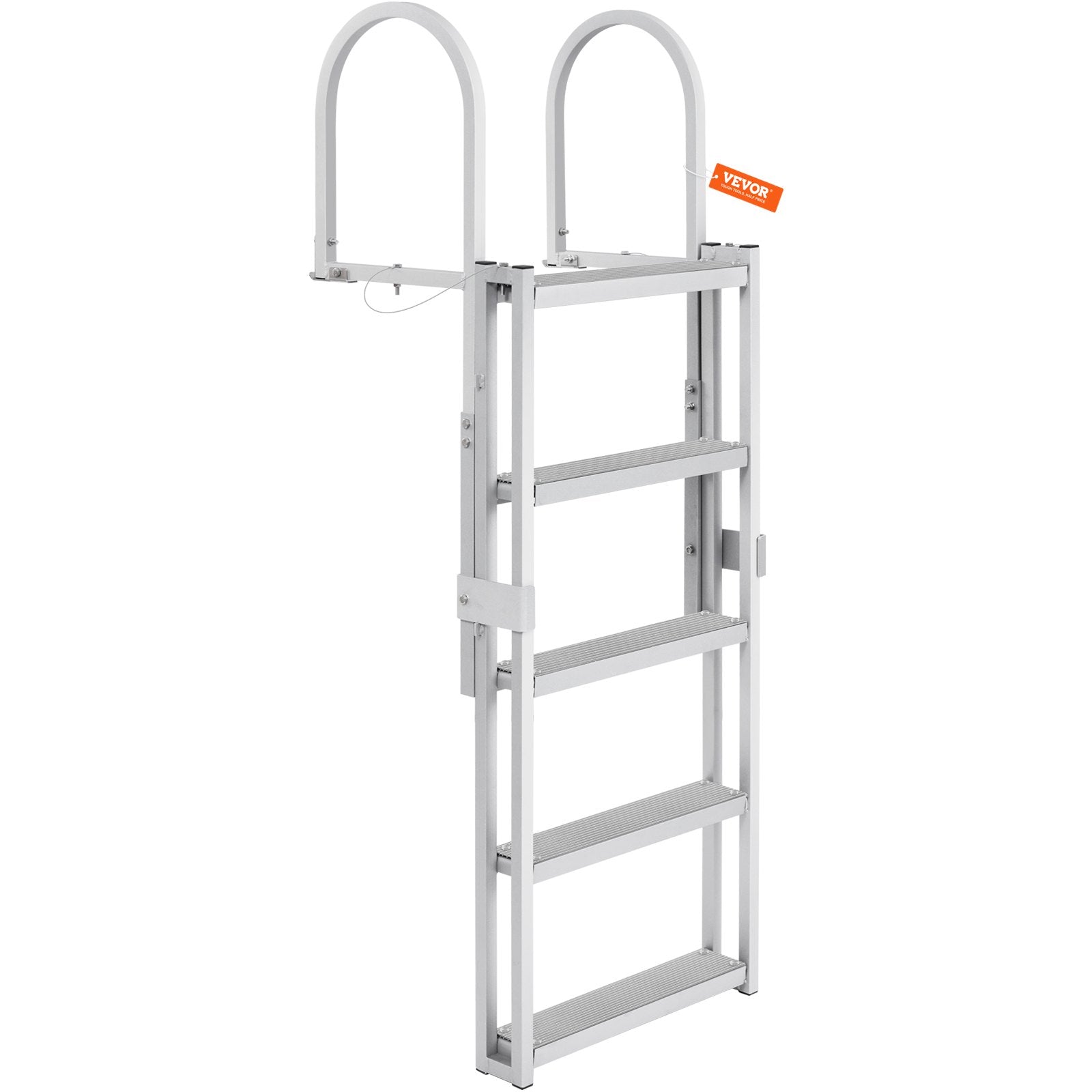 Boating Accessories: VEVOR Dock Ladder, Retractable 5 Steps, 350 lbs Load Capacity, Aluminum Alloy Pontoon Boat Ladder with 66.9''-78.9'' Adjustable Height, 4'' Wide Step & Mat, for Ship/Lake/Pool/Marine Boarding