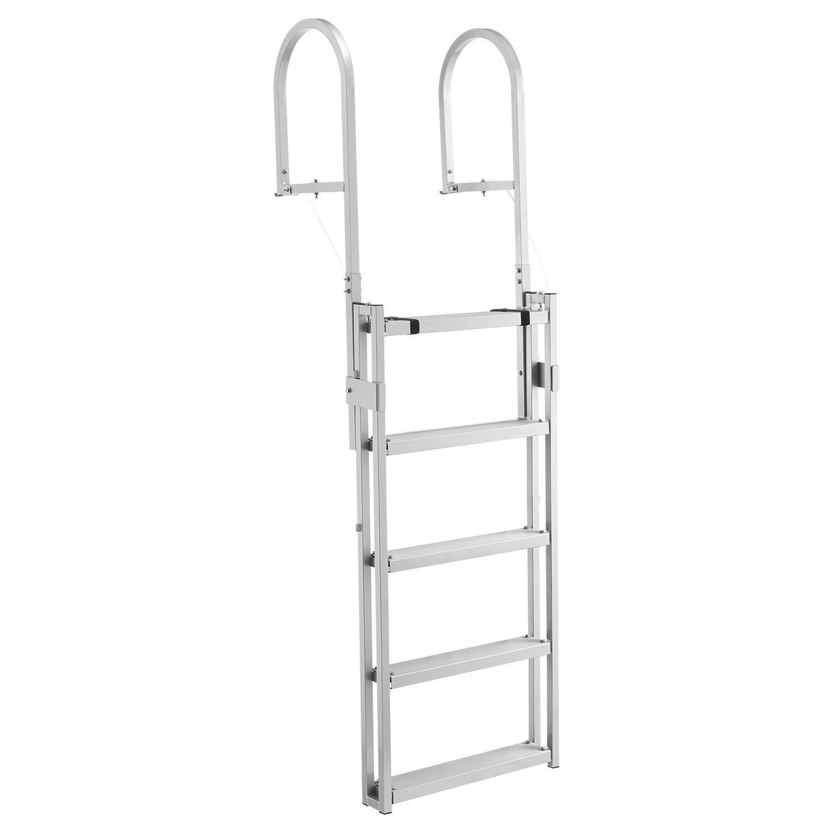 Retractable Dock Ladder, 5 Steps, Aluminum Alloy Pontoon Boat Swim Ladder, with Non-Slip Wide Steps, 159 kg Weight Capacity, Adjustable Height, for Lake Swimming, Pool, Boat, Marine Boarding