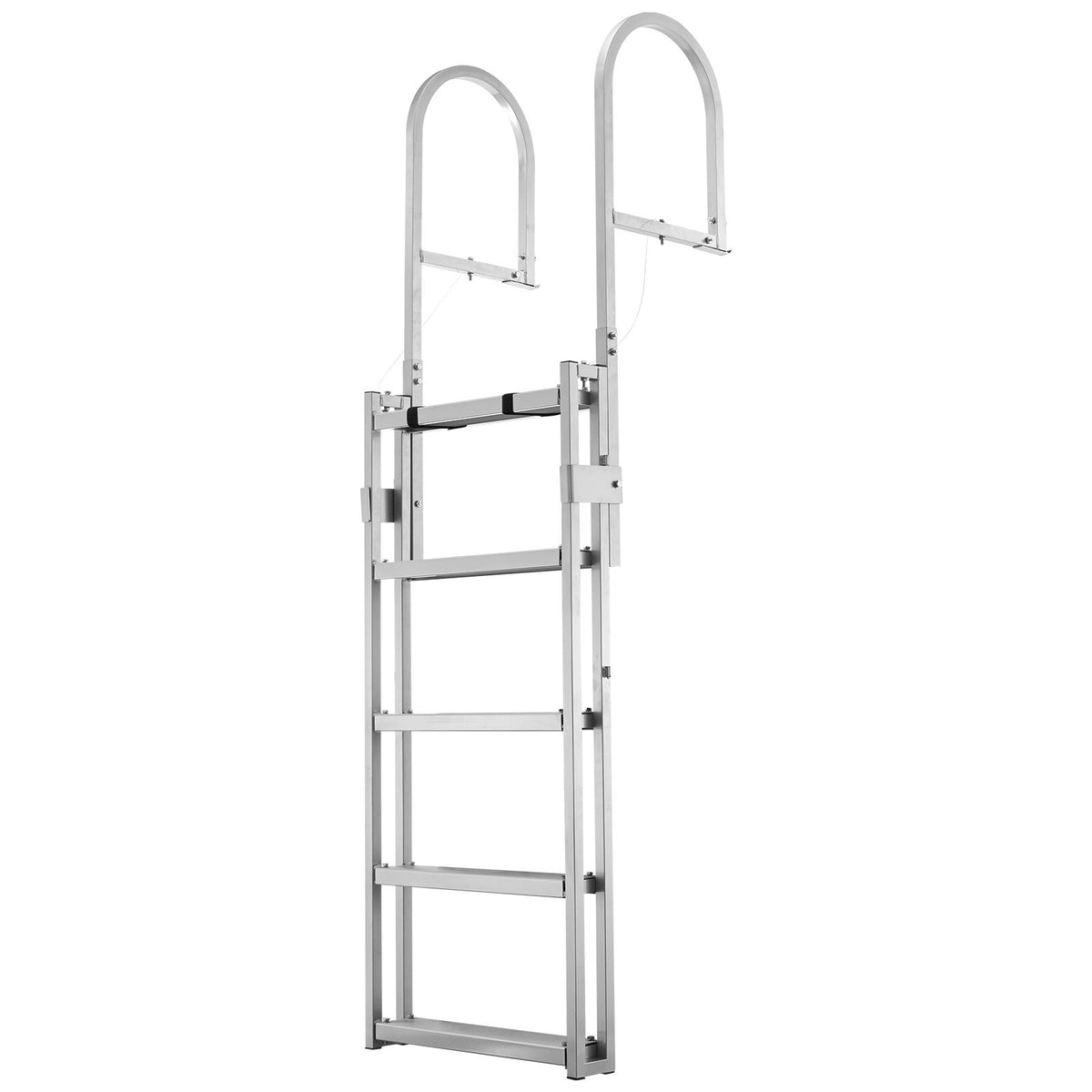 Retractable Dock Ladder, 5 Steps, Aluminum Alloy Pontoon Boat Swim Ladder, with Non-Slip Wide Steps, 159 kg Weight Capacity, Adjustable Height, for Lake Swimming, Pool, Boat, Marine Boarding
