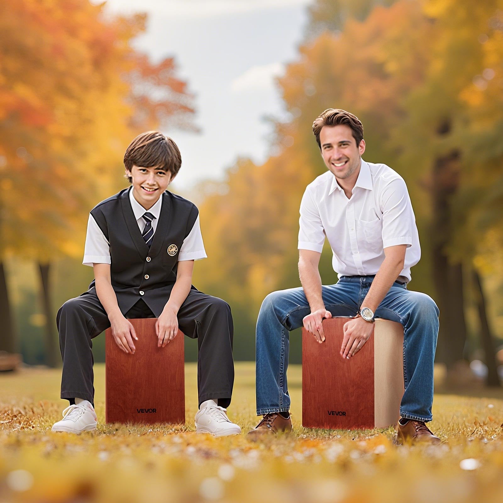 Cajon Box Drum, with Internal Guitar Strings, Lightweight Wooden Percussion Box, Portable Birch Wood Drum Musical Instrument with Travel Bag, for Beginners and Professionals, 305 x 305 x 430 mm
