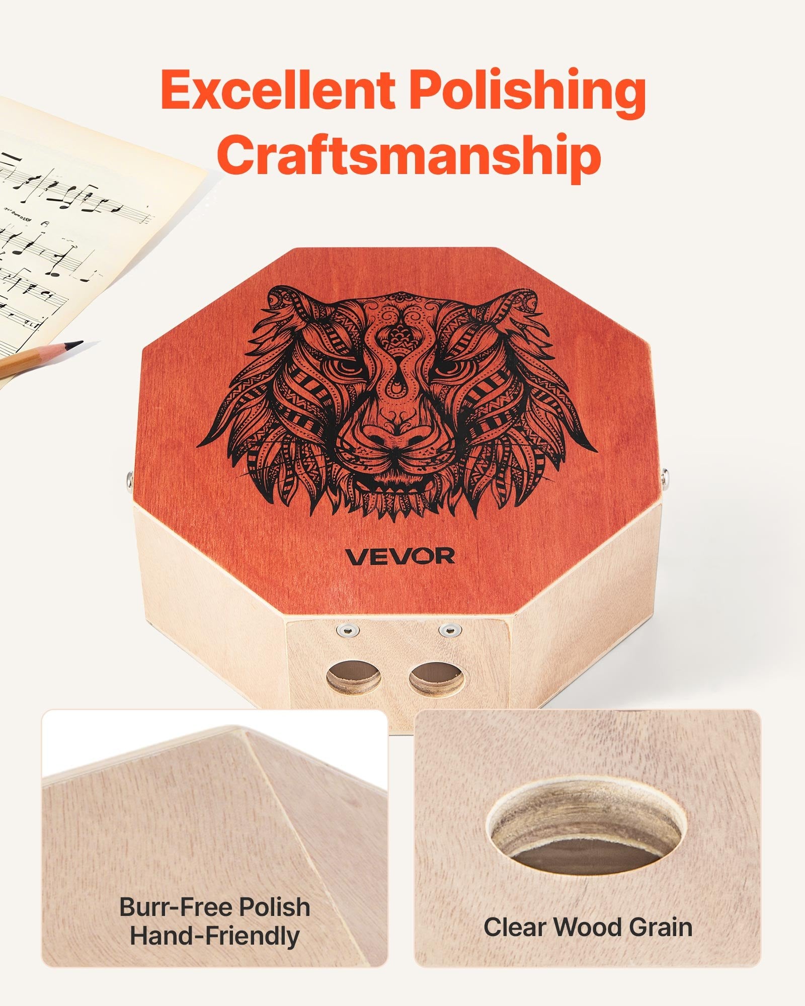 Drums: VEVOR Unique Cajon Box Drum, with Internal  Guitar Strings, Portable Wooden Percussion Box, Birch Wood Drum Musical Instrument with Adjustable Strap, for Beginners & Professionals, 295 x 295 x 100 mm