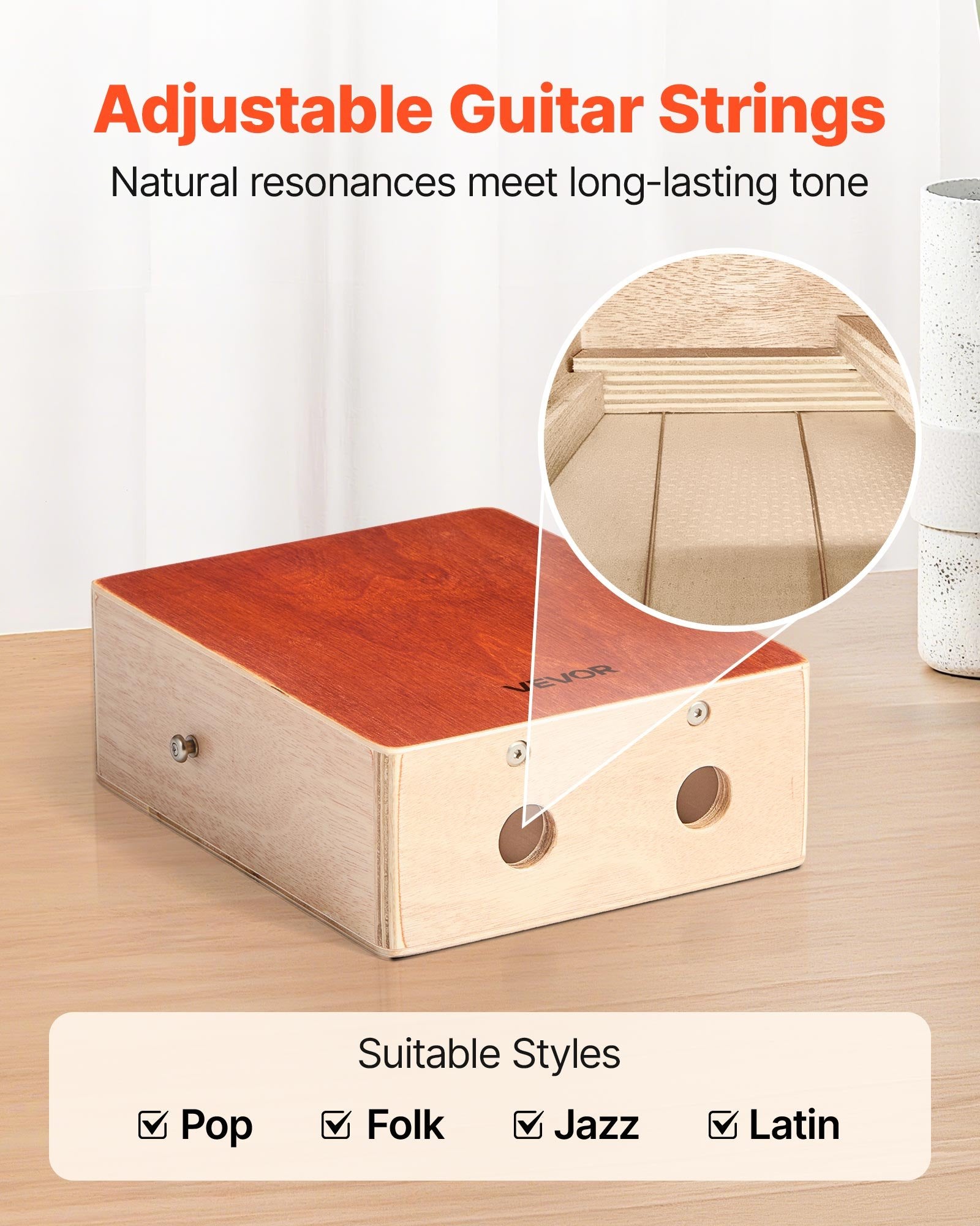 Drums: VEVOR Cajon Box Drum, with Internal Guitar Strings, Lightweight Wooden Percussion Box, Portable Birch Wood Drum with Travel Bag, Adjustable Strap, for Beginners and Professionals, 230 x 100 x 280 mm