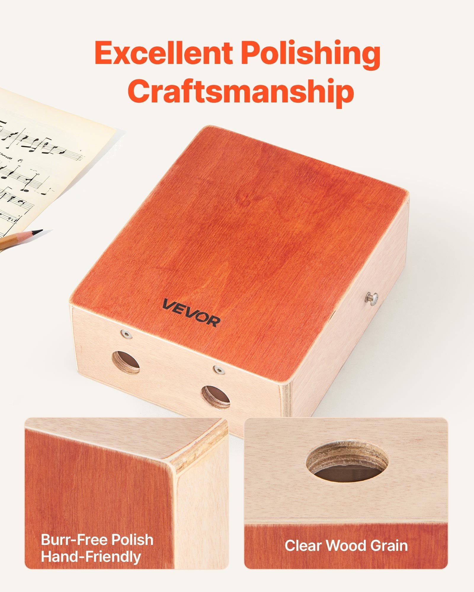 Drums: VEVOR Cajon Box Drum, with Internal Guitar Strings, Lightweight Wooden Percussion Box, Portable Birch Wood Drum with Travel Bag, Adjustable Strap, for Beginners and Professionals, 230 x 100 x 280 mm