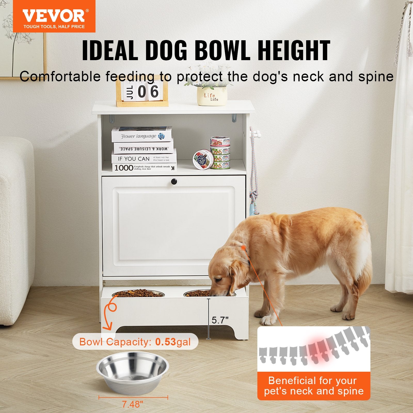 Dog Bowls, Feeders & Waterers: VEVOR Pet Feeding Station w/ 2 Elevated Dog Bowls Dog Food & Toy Storage Cabinet