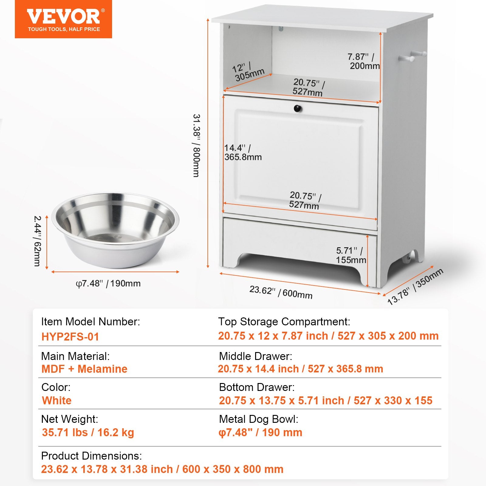 Dog Bowls, Feeders & Waterers: VEVOR Pet Feeding Station w/ 2 Elevated Dog Bowls Dog Food & Toy Storage Cabinet