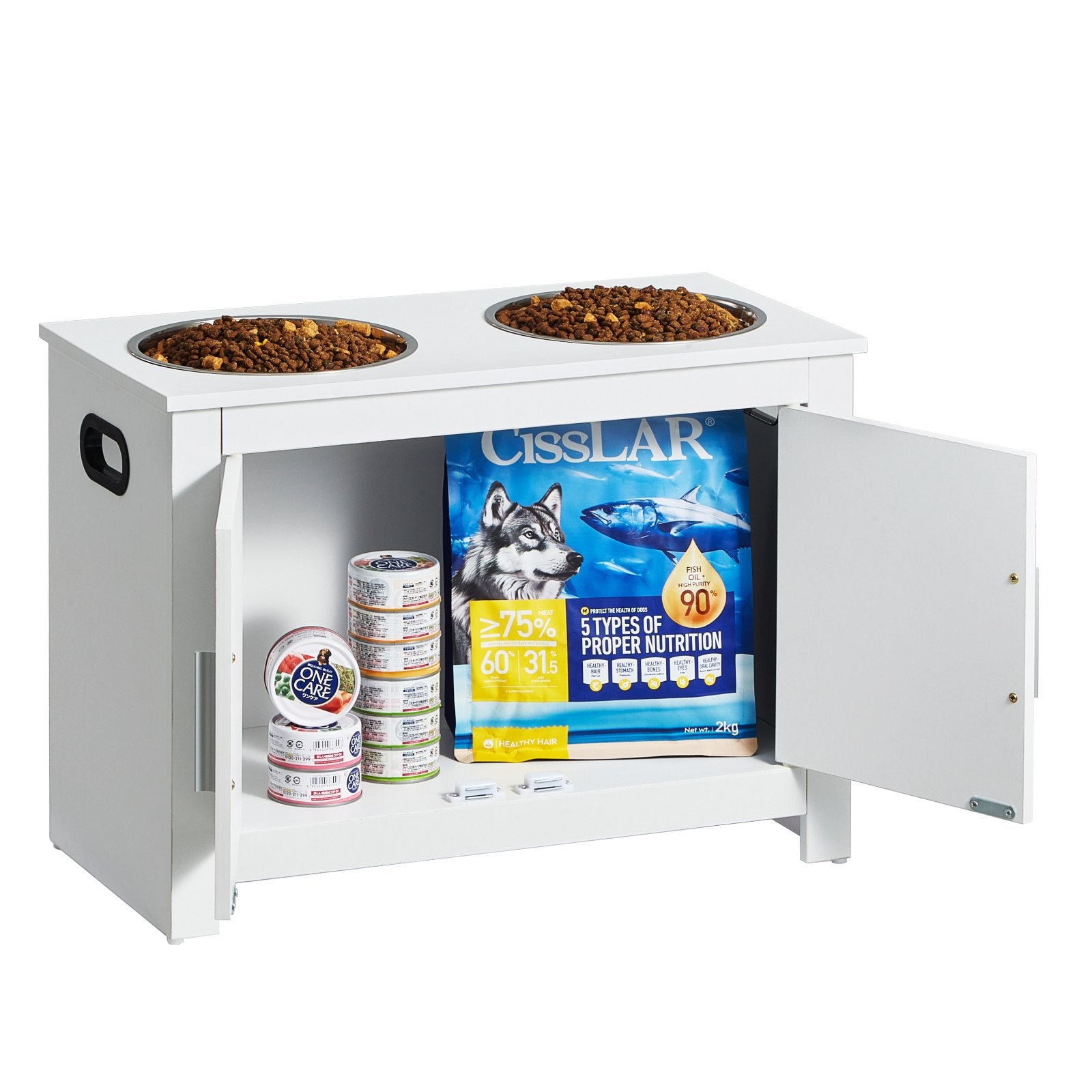 Dog Bowls, Feeders & Waterers: VEVOR Pet Feeding Station w/ 2 Elevated Dog Bowls Dog Food & Toy Storage Cabinet