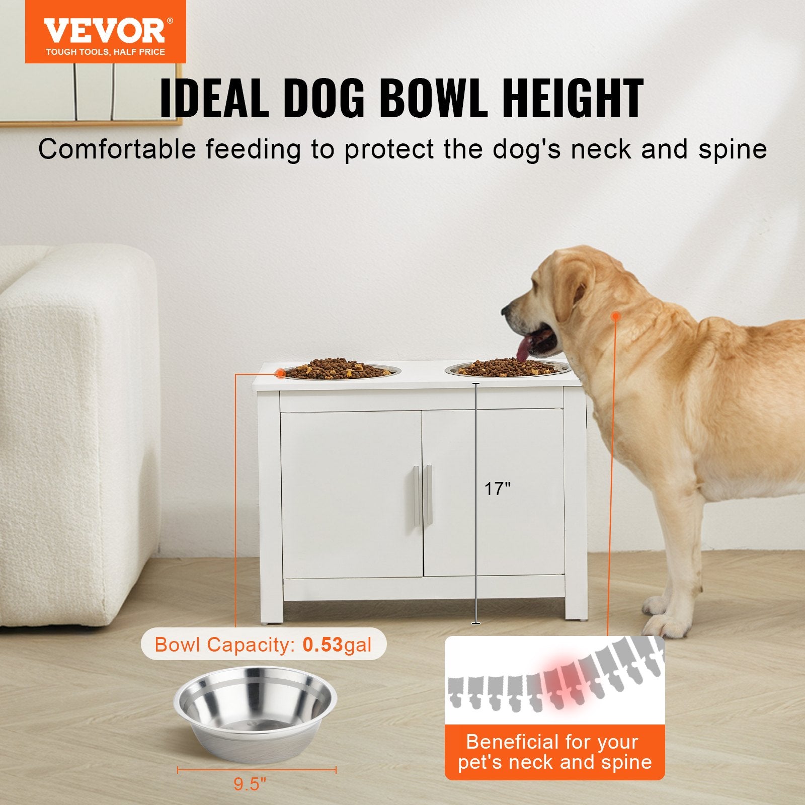 Dog Bowls, Feeders & Waterers: VEVOR Pet Feeding Station w/ 2 Elevated Dog Bowls Dog Food & Toy Storage Cabinet