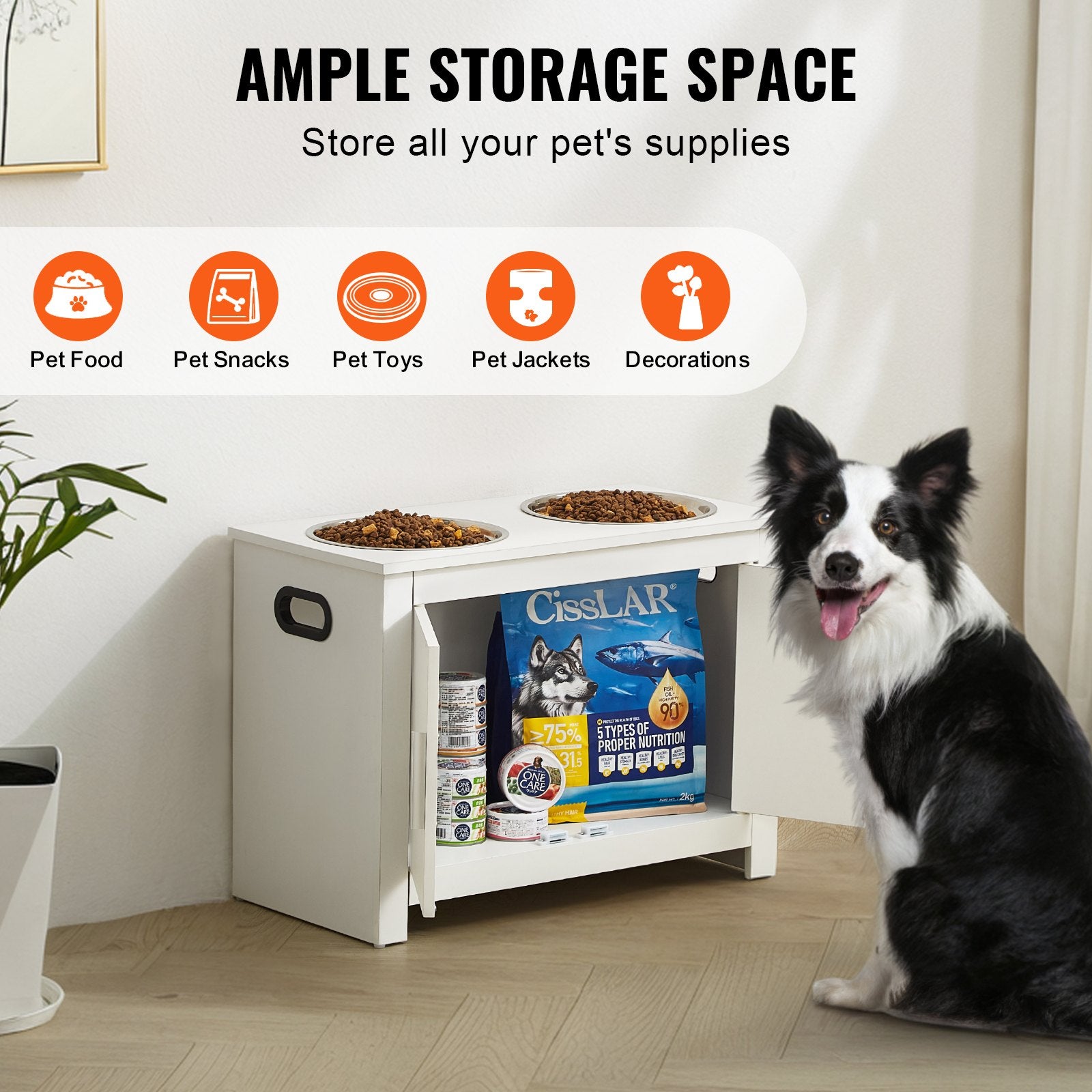 Dog Bowls, Feeders & Waterers: VEVOR Pet Feeding Station w/ 2 Elevated Dog Bowls Dog Food & Toy Storage Cabinet