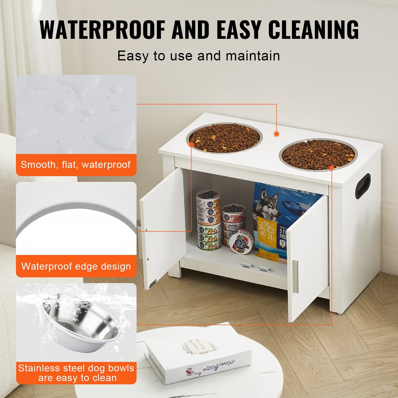 Dog Bowls, Feeders & Waterers: VEVOR Pet Feeding Station w/ 2 Elevated Dog Bowls Dog Food & Toy Storage Cabinet