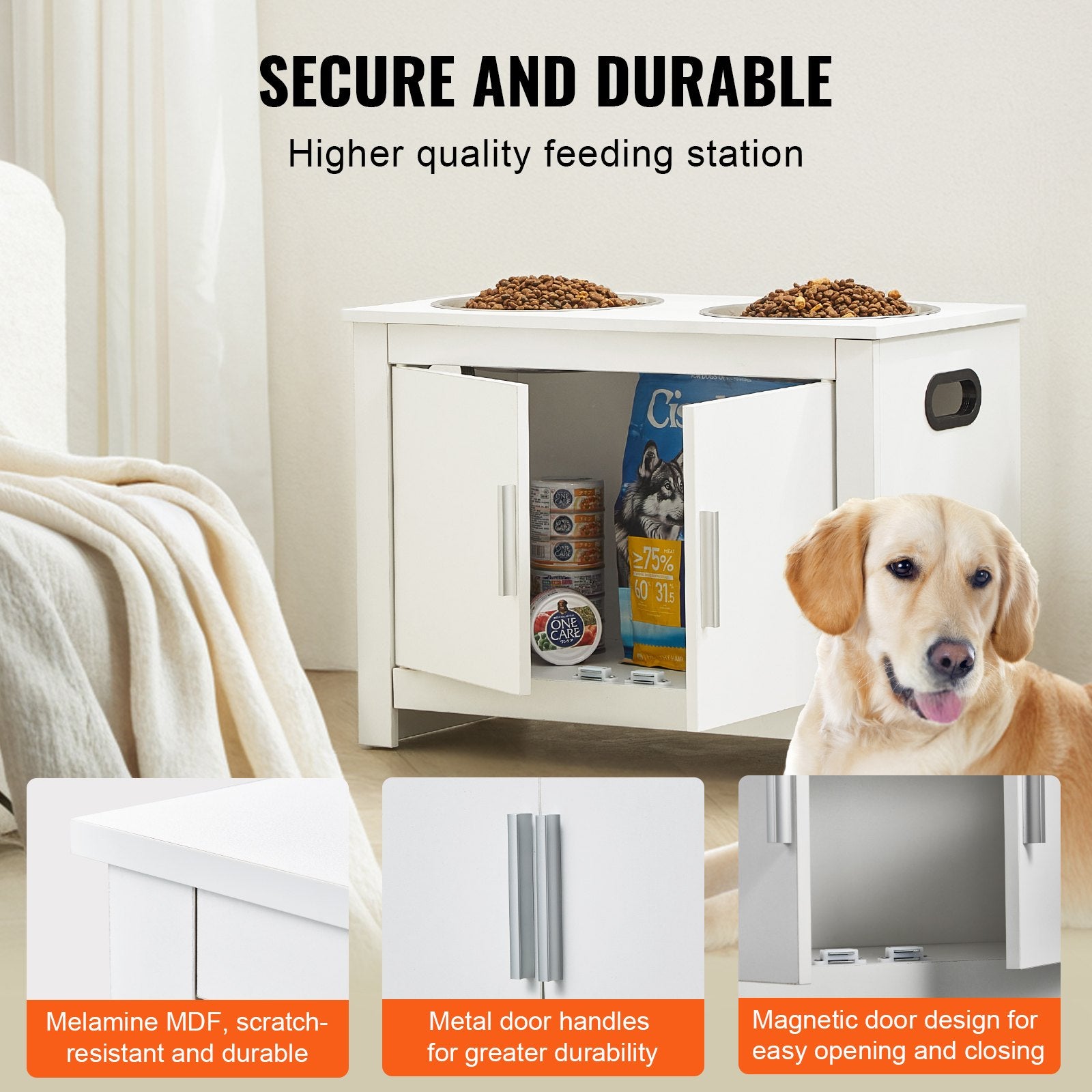 Dog Bowls, Feeders & Waterers: VEVOR Pet Feeding Station w/ 2 Elevated Dog Bowls Dog Food & Toy Storage Cabinet