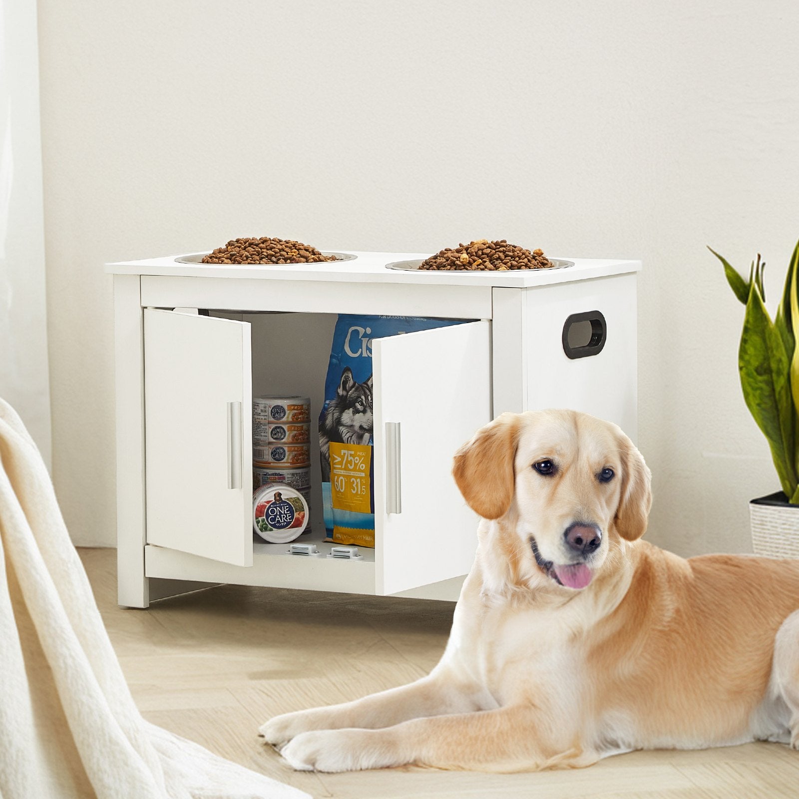 Dog Bowls, Feeders & Waterers: VEVOR Pet Feeding Station w/ 2 Elevated Dog Bowls Dog Food & Toy Storage Cabinet
