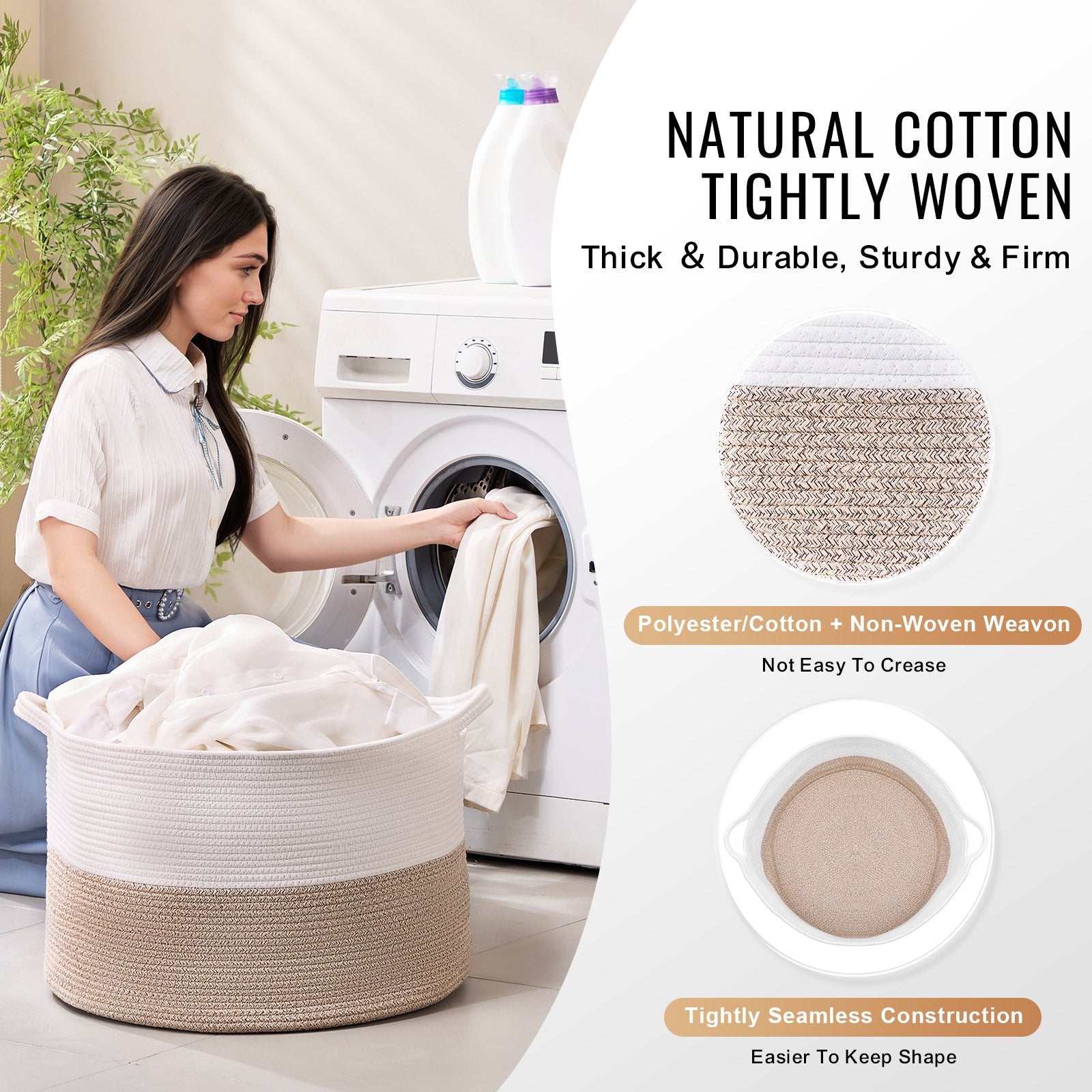 Blankets & Throws: VEVOR Cotton Rope Storage Basket 87L Woven Blanket Basket 20 x 20 x 14 in