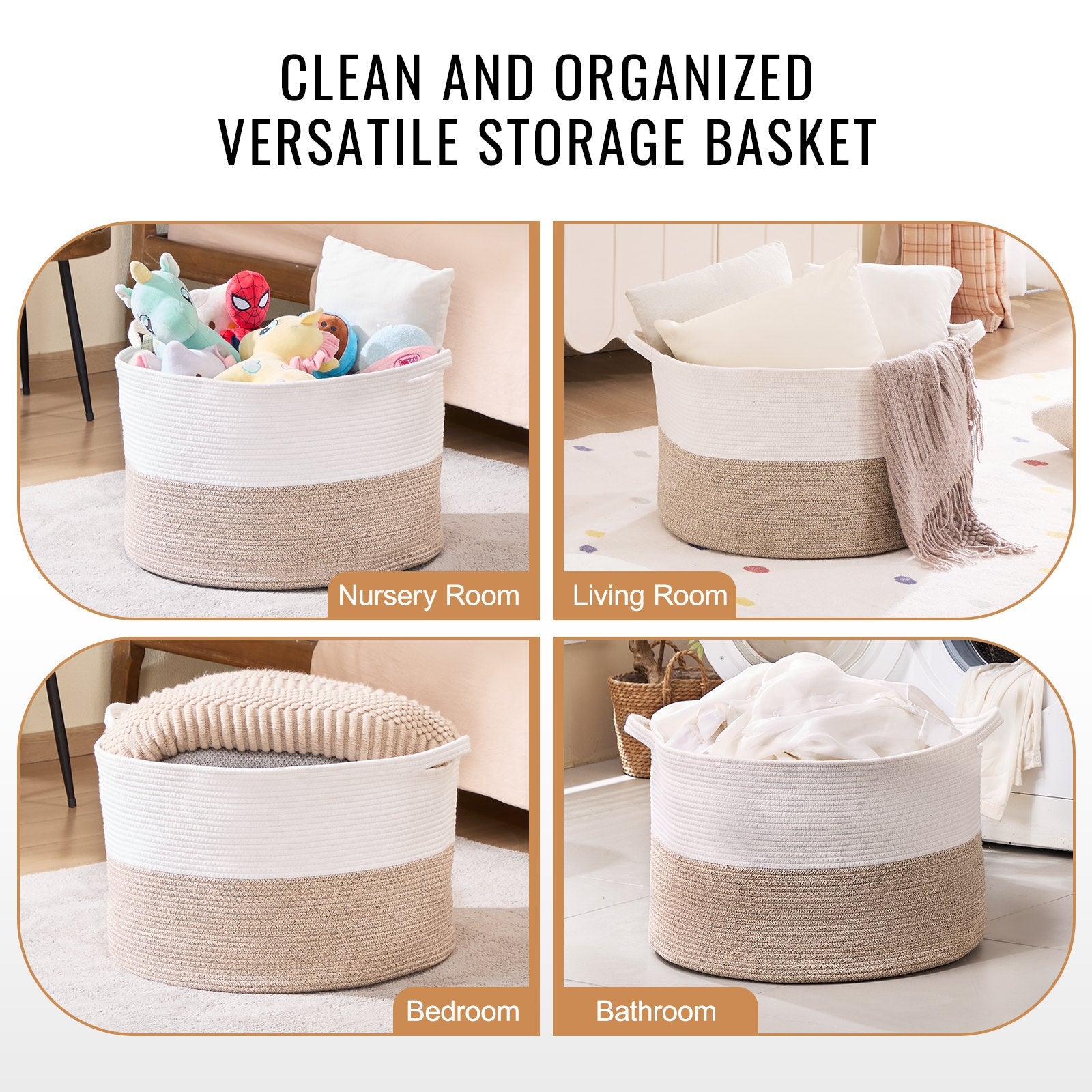 Blankets & Throws: VEVOR Cotton Rope Storage Basket 87L Woven Blanket Basket 20 x 20 x 14 in