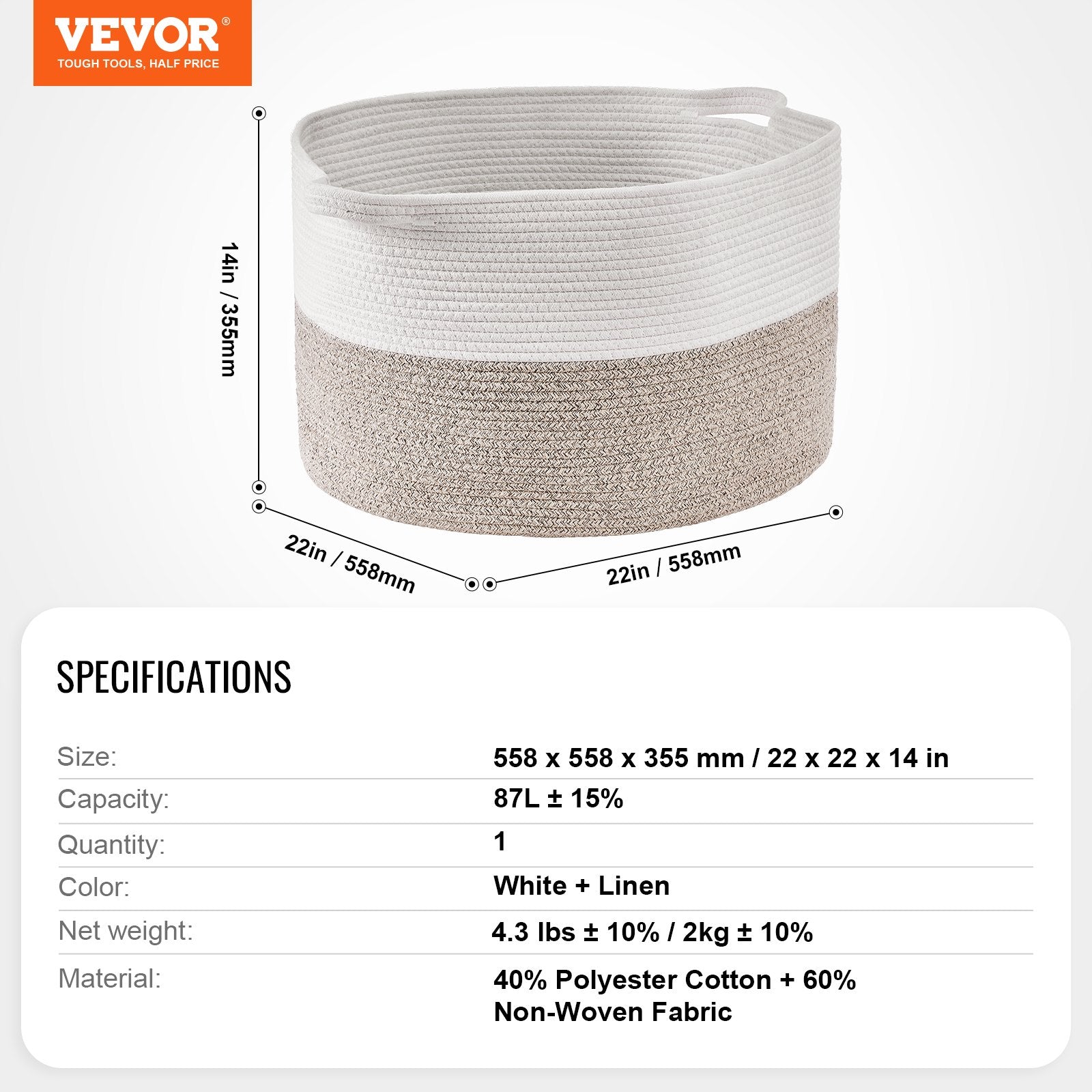 Blankets & Throws: VEVOR Cotton Rope Storage Basket 87L Woven Blanket Basket 20 x 20 x 14 in