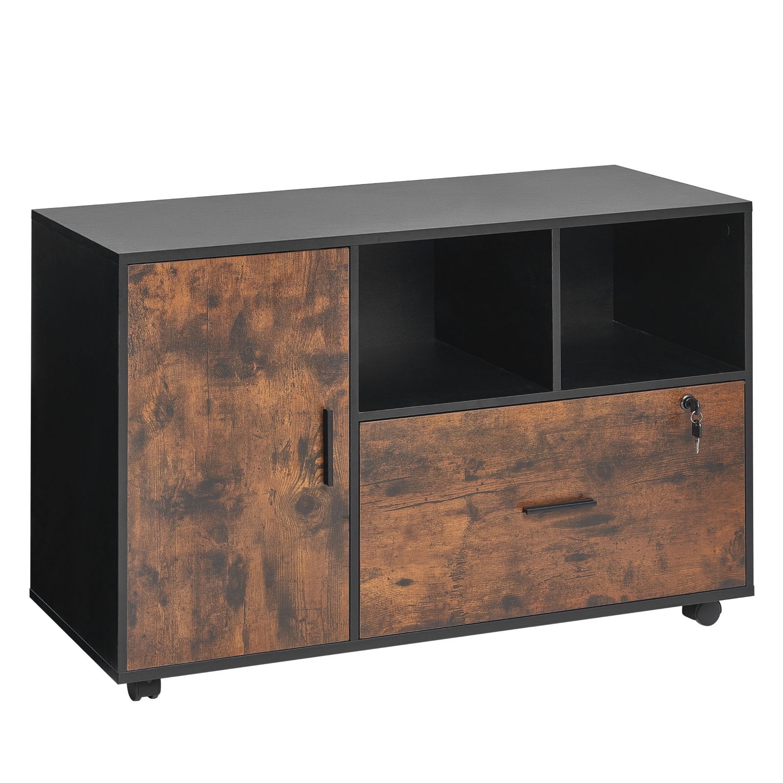 Filing & Organisation: VEVOR Wood File Cabinet Lockable Mobile Filing Cabinet Open Shelves Rustic Brown