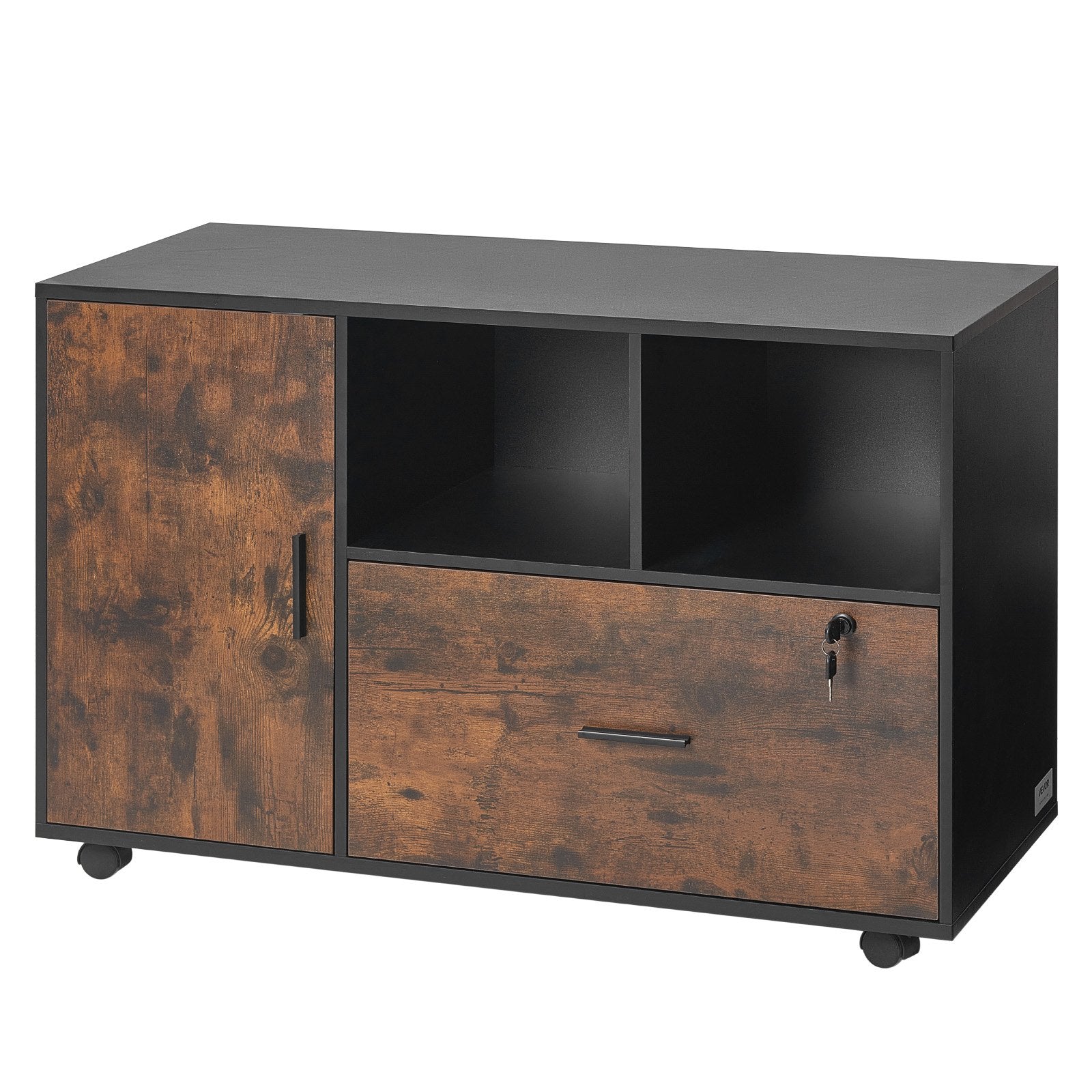 Filing & Organisation: VEVOR Wood File Cabinet Lockable Mobile Filing Cabinet Open Shelves Rustic Brown