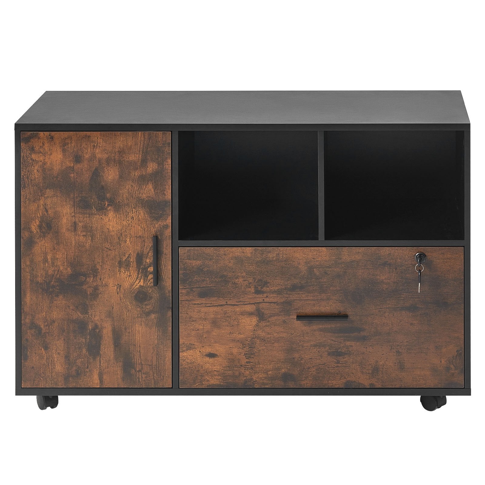 Filing & Organisation: VEVOR Wood File Cabinet Lockable Mobile Filing Cabinet Open Shelves Rustic Brown