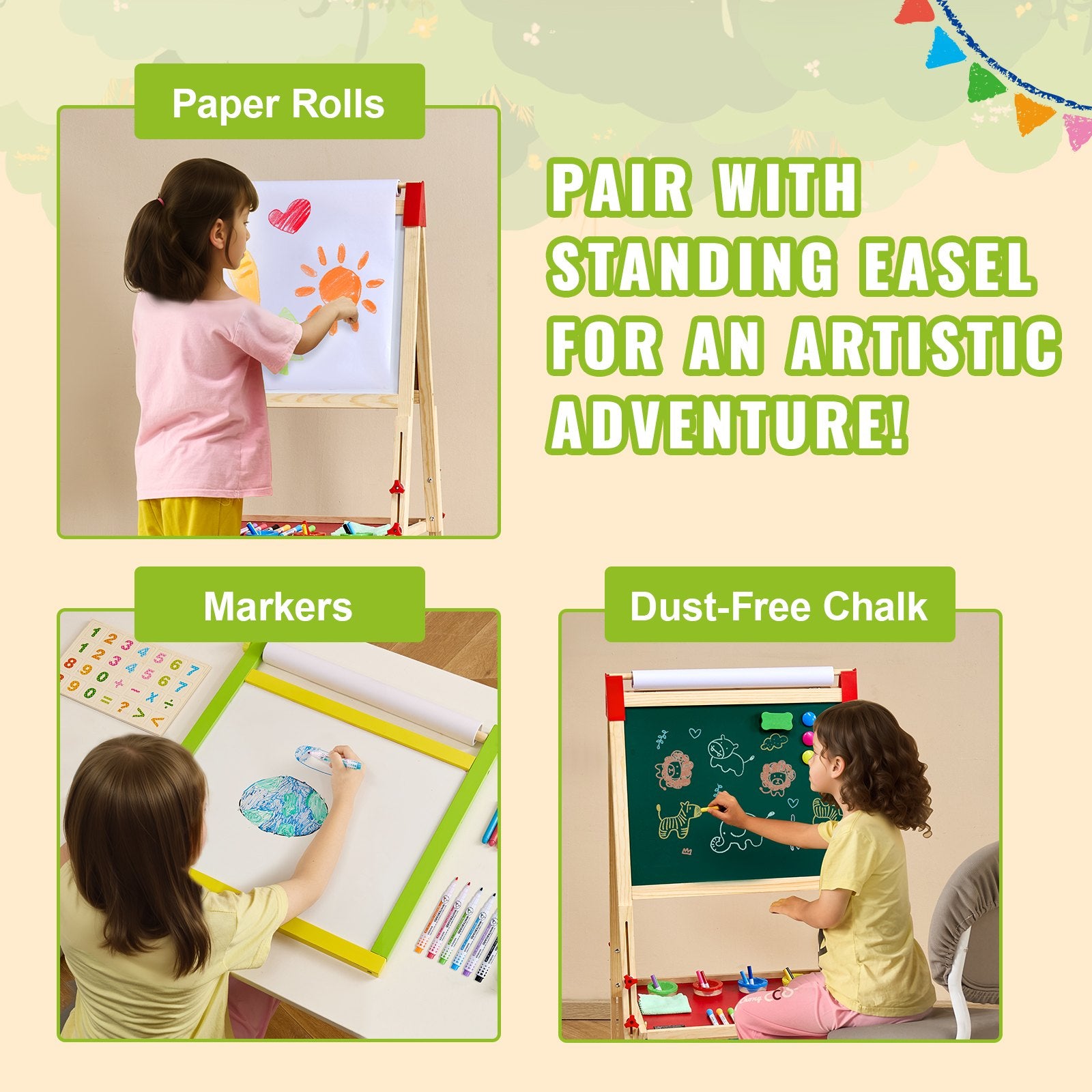 Hand Tools: VEVOR Easel Accessory Set Chalk & Markers & Paper Rolls 32PCS for Standing Easel