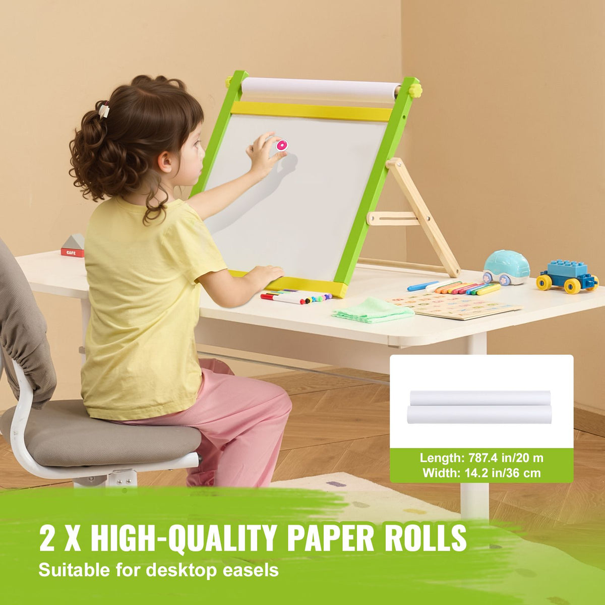 Easel Accessory Set, 32 PCS Kid's Art Easel Painting Kit Including Chalks, Dry-Erase Markers & Paper Rolls, Supplies Set for Tabletop Art Easel, Painting Accessories for Toddlers Boys and Girls