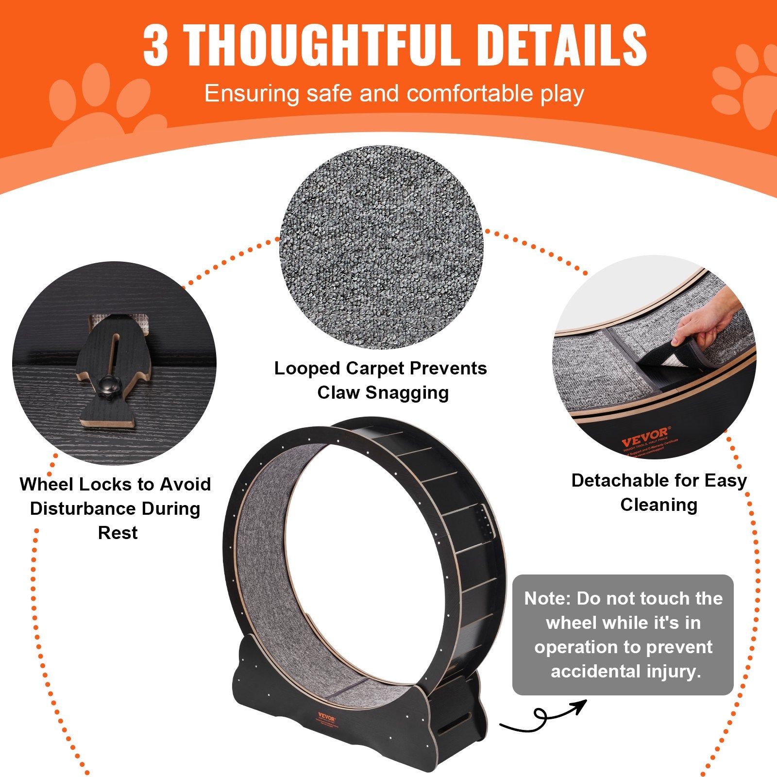 Wooden Cat Exercise Wheel, 43.3" Large Cat Treadmill Wheel for Indoor Cats, Cat Running Wheel with Detachable Carpet & Cat Teaser for Running/Walking/Training, Suitable for Most Cats