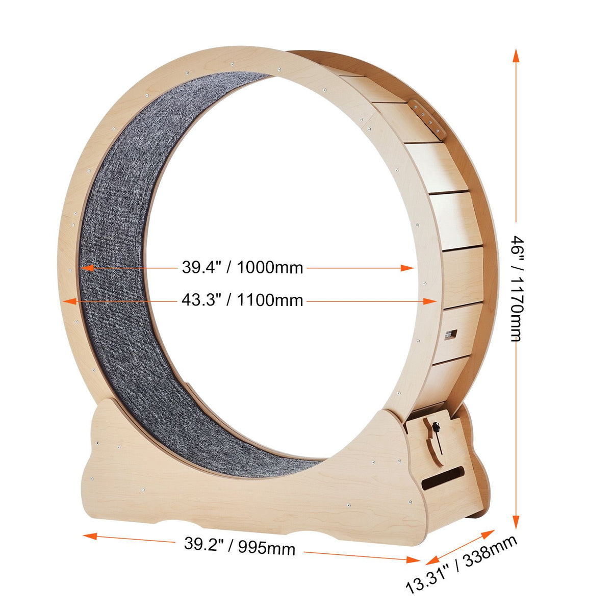 Wooden Cat Exercise Wheel, 43.3" Large Cat Treadmill Wheel for Indoor Cats, Cat Running Wheel with Detachable Carpet & Cat Teaser for Running/Walking/Training, Suitable for Most Cats Yellow