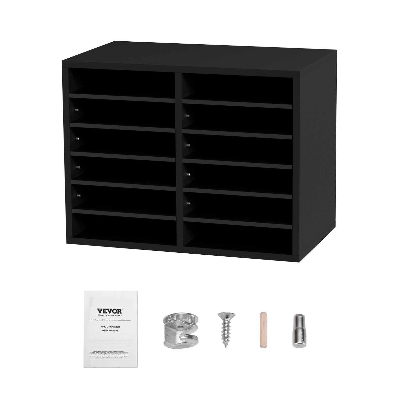 Bookcases & Shelves: VEVOR Wood Literature Organizer Adjustable File Sorter 12 Compartments Black