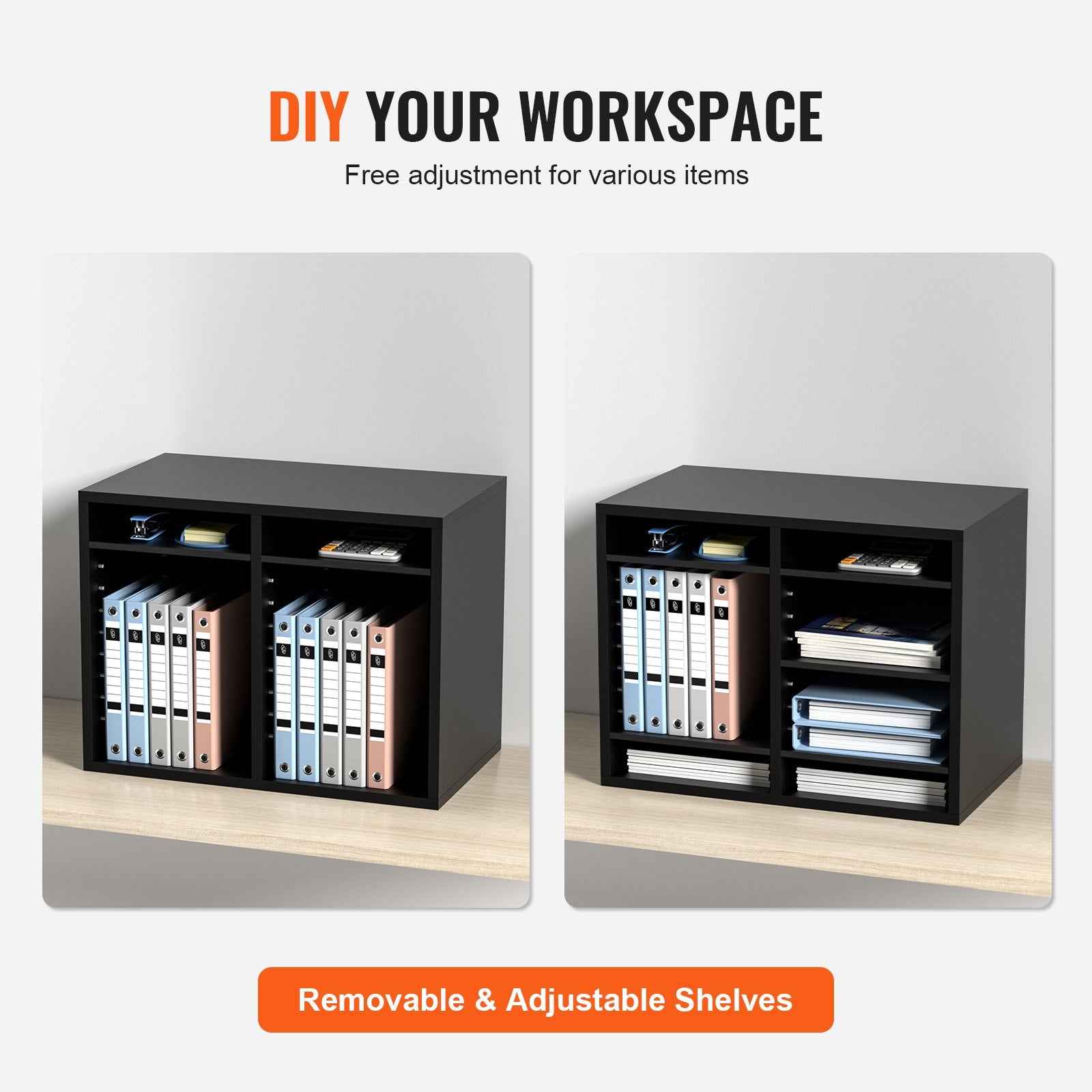 Bookcases & Shelves: VEVOR Wood Literature Organizer Adjustable File Sorter 12 Compartments Black