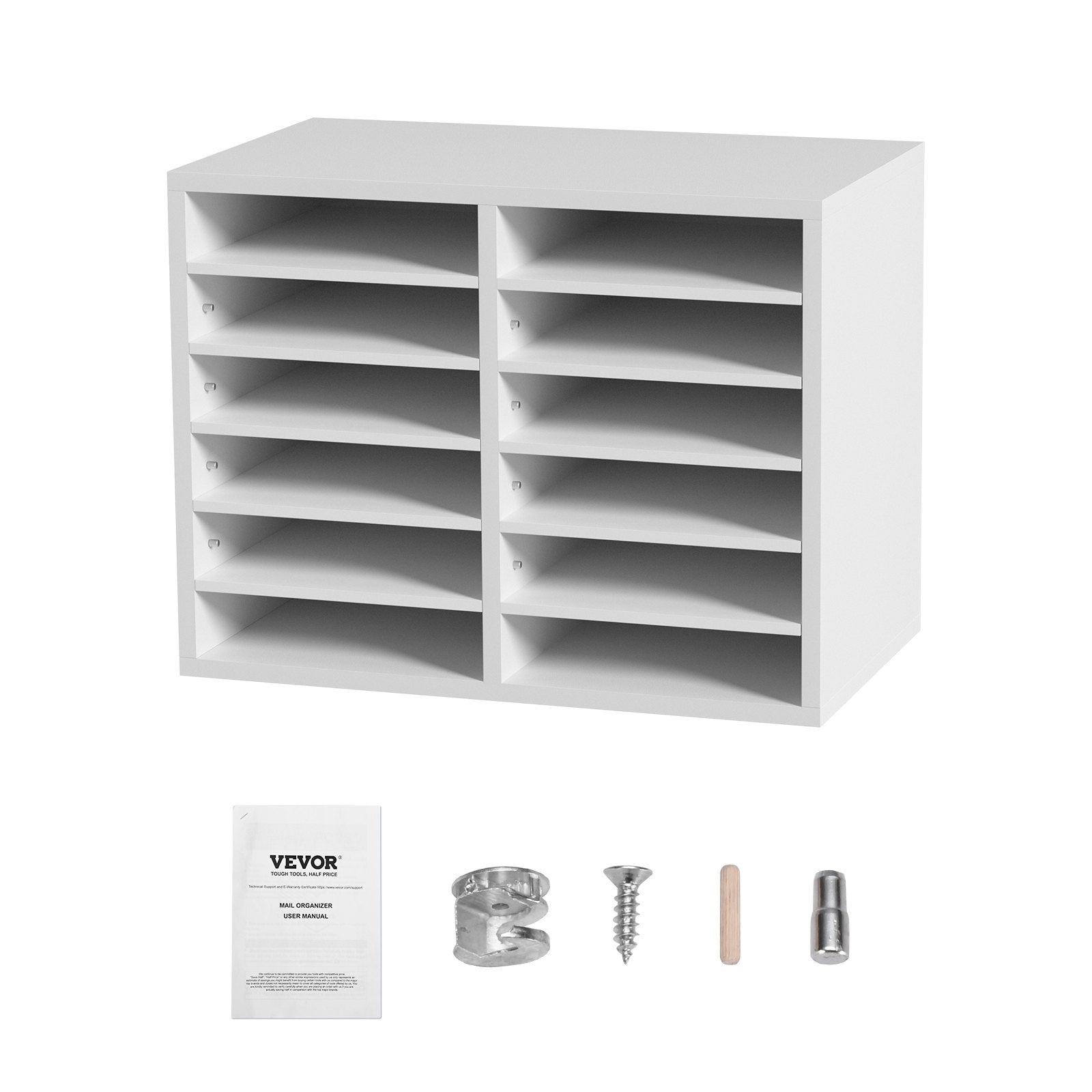 Bookcases & Shelves: VEVOR Wood Literature Organizer Adjustable File Sorter 12 Compartments White