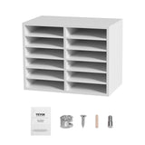 Bookcases & Shelves: VEVOR Wood Literature Organizer Adjustable File Sorter 12 Compartments White
