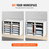 Bookcases & Shelves: VEVOR Wood Literature Organizer Adjustable File Sorter 12 Compartments White