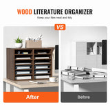 Bookcases & Shelves: VEVOR Wood Literature Organizer Adjustable File Sorter 12 Compartments Brown