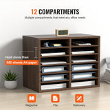 Bookcases & Shelves: VEVOR Wood Literature Organizer Adjustable File Sorter 12 Compartments Brown