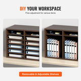 Bookcases & Shelves: VEVOR Wood Literature Organizer Adjustable File Sorter 12 Compartments Brown