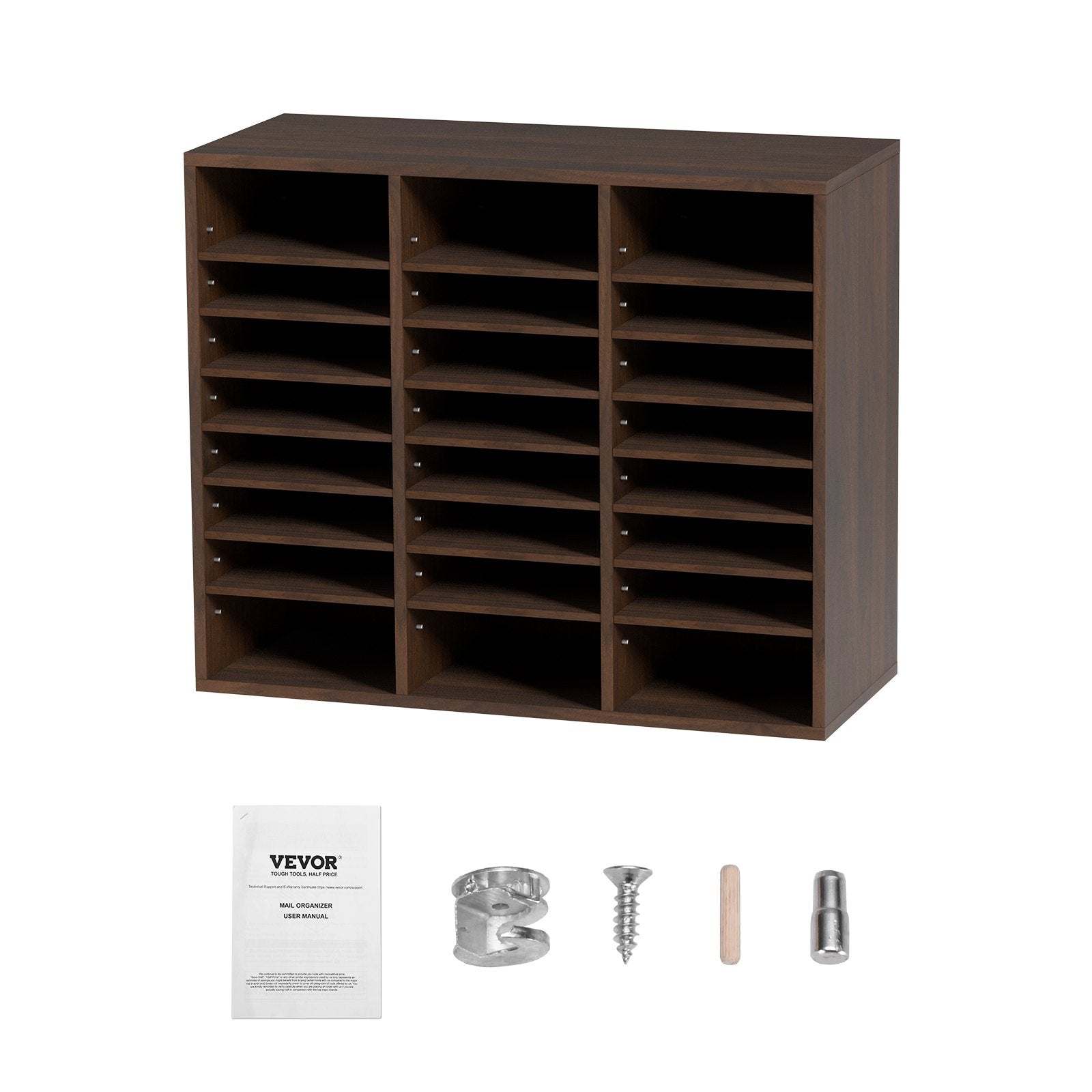 Bookcases & Shelves: VEVOR Wood Literature Organizer Adjustable File Sorter 24 Compartments Brown