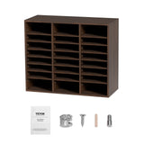 Bookcases & Shelves: VEVOR Wood Literature Organizer Adjustable File Sorter 24 Compartments Brown