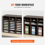 Bookcases & Shelves: VEVOR Wood Literature Organizer Adjustable File Sorter 24 Compartments Brown